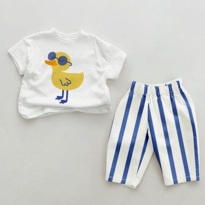 Set da 2 pezzi a righe verticali blu anatra Baby Cool - Bianco e blu - 2-3T - image 1