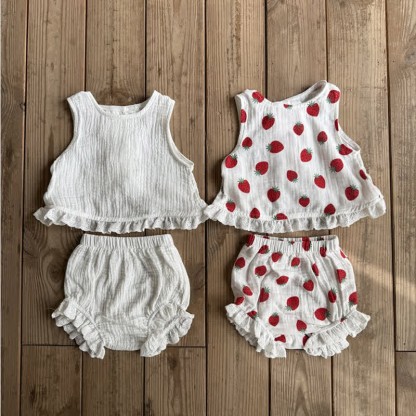 Completo 2 pezzi senza maniche a forma di fragola per neonati e bambini - image 1