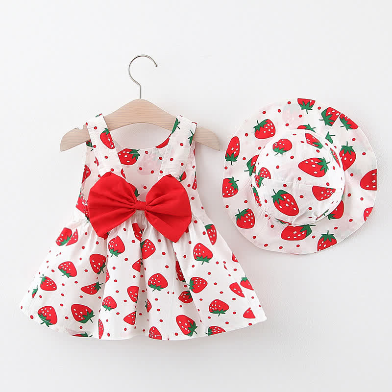 Vestito con cappello e pois a forma di fragola per bambini - Rosso - 2-3T - image 3