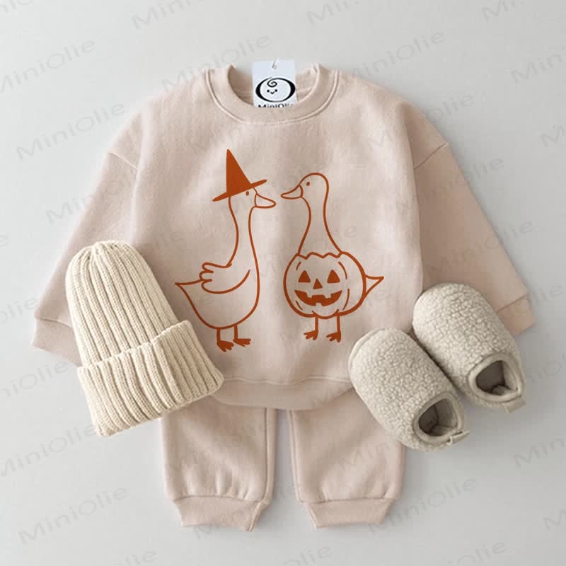 Set 2 pezzi per neonati, motivo zucca e oca beige - Beige - 2-3T - image 1