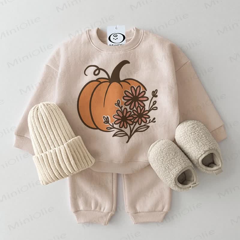 Completo 2 pezzi per neonati con fiori di zucca beige - Beige - 2-3T - image 1