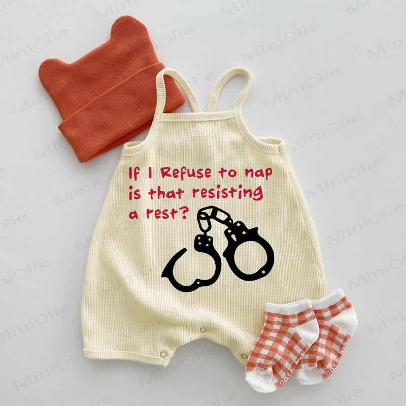 SE MI RIFIUTO DI FARE UN PISELLINO, QUESTO È RESISTERE A UN RIPOSO? Tutina con bretelle a nido d'ape per neonati - Beige - 18-24 mesi - image 1