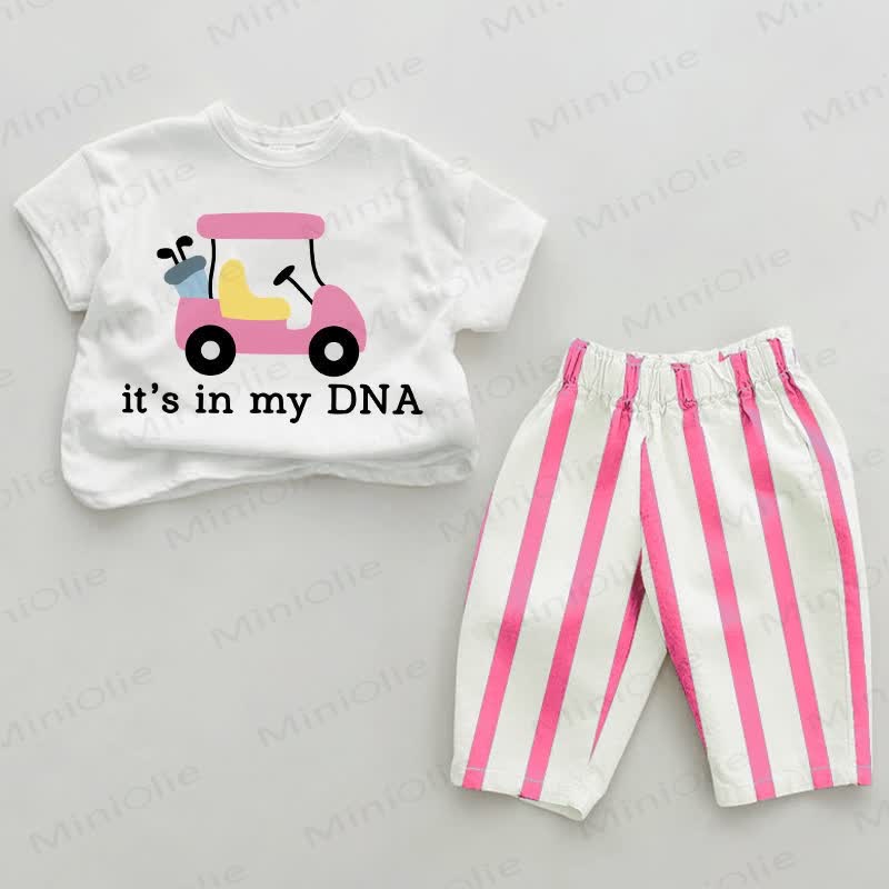 È NEL MIO DNA Set da golf per bambini a righe verticali rosa, 2 pezzi - Bianco e rosa - 2-3T - image 1