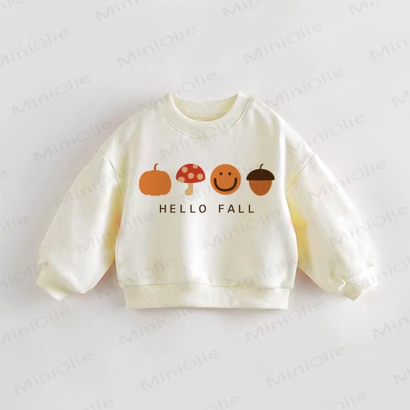 HELLO FALL Felpa con stampa zucca per neonati e bambini - Crema - 3-5T - image 1