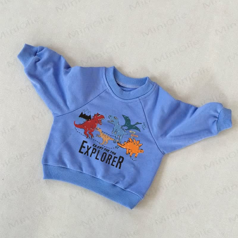 Felpa blu dinosauro per neonati e bambini PRONTO PER L'ESPLORATORE - Blu - 3-5T - image 1