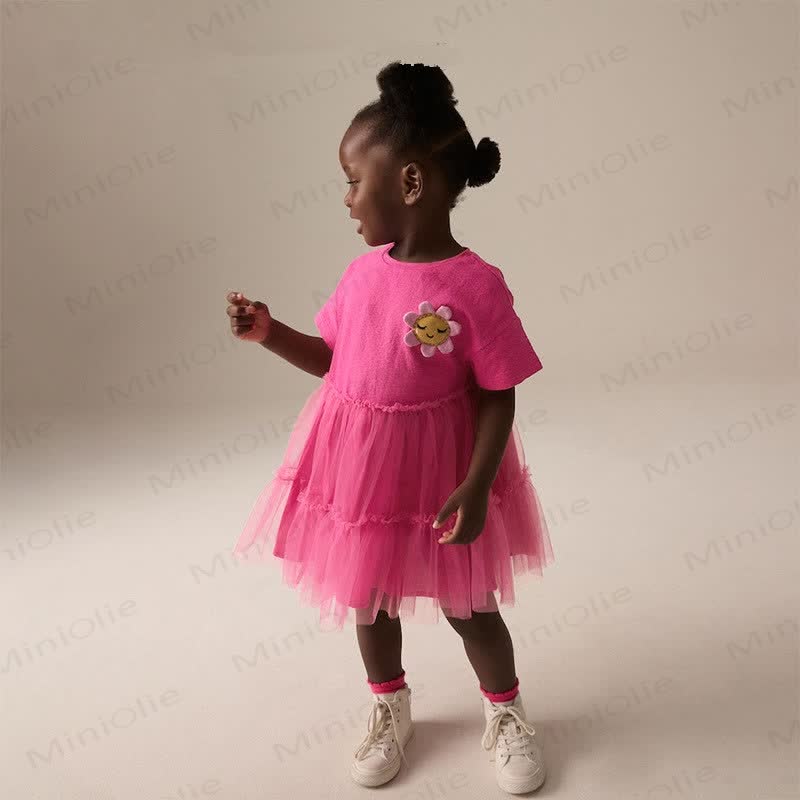 Vestito rosa in tulle con fiori per bambini - image 2