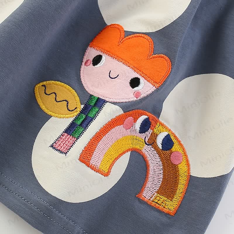 Vestito grigio arcobaleno con fiori a pois per bambini - image 5