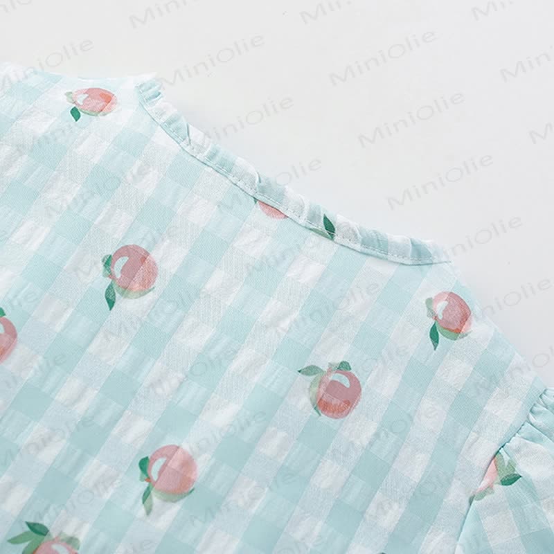 Vestito adorabile per bambini in plaid verde pesca - image 4