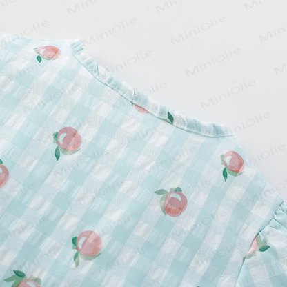Vestito adorabile per bambini in plaid verde pesca - image 4