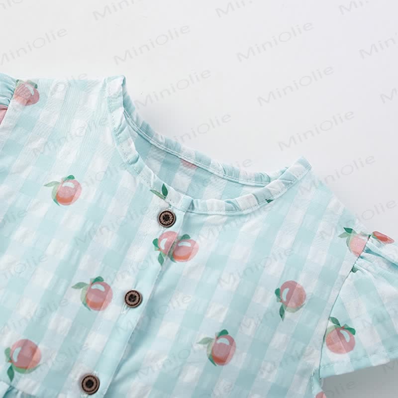 Vestito adorabile per bambini in plaid verde pesca - image 3