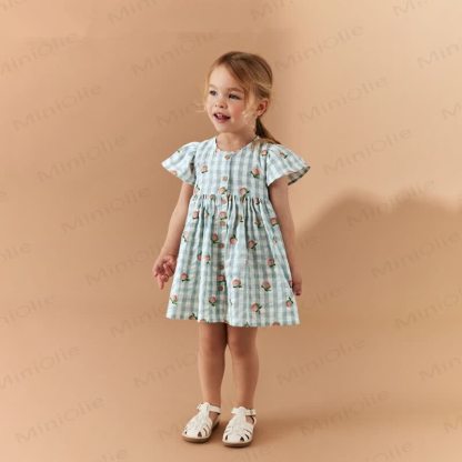 Vestito adorabile per bambini in plaid verde pesca - image 2