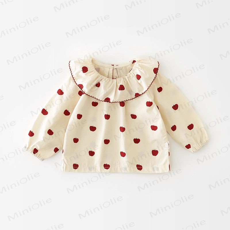 Camicia con risvolto largo e motivo mela per bambina - Beige - 2-3T - image 2