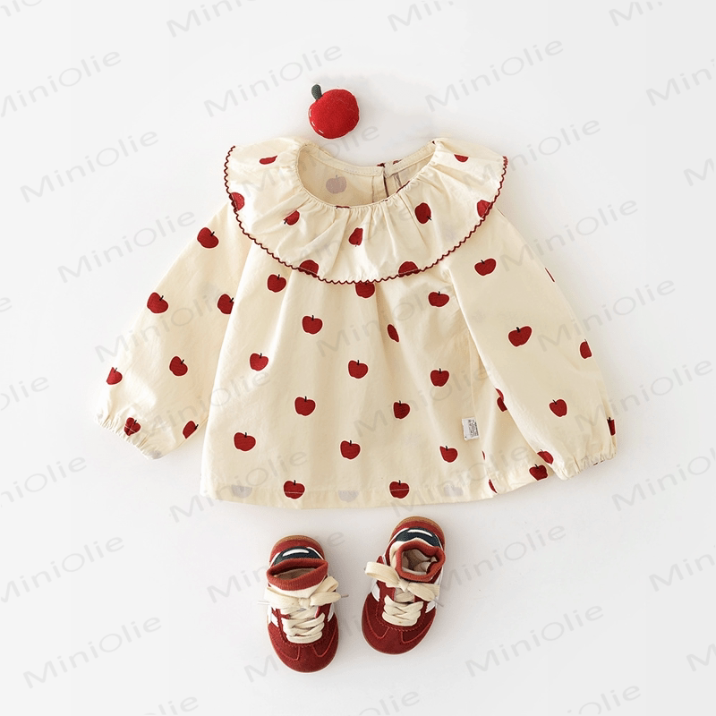 Camicia con risvolto largo e motivo mela per bambina - image 1