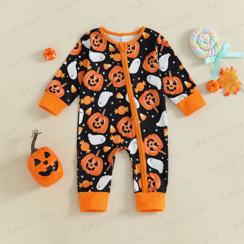 Tutina nera a forma di zucca di Halloween per neonati - Nero - 6-12 mesi - image 1