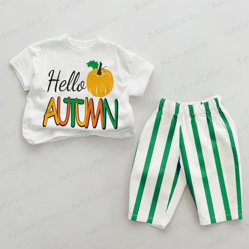 HELLO AUTUMN Set da 2 pezzi a righe verticali verde acqua - Bianco e verde - 2-3T - image 1