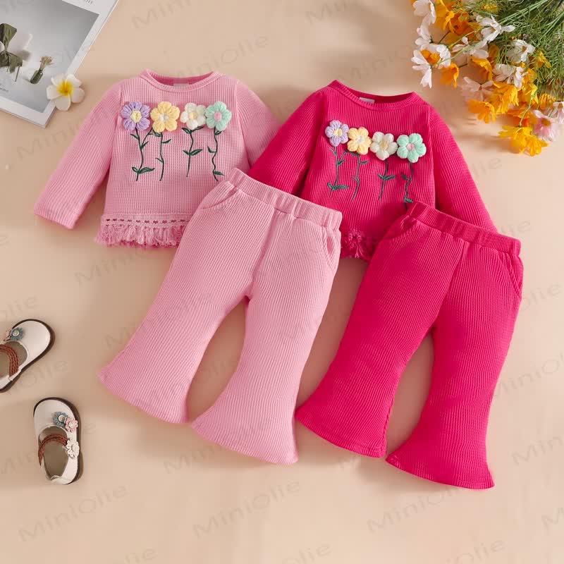 Set 2 pezzi per neonati con nappe e fiori 3D a nido d'ape - image 1