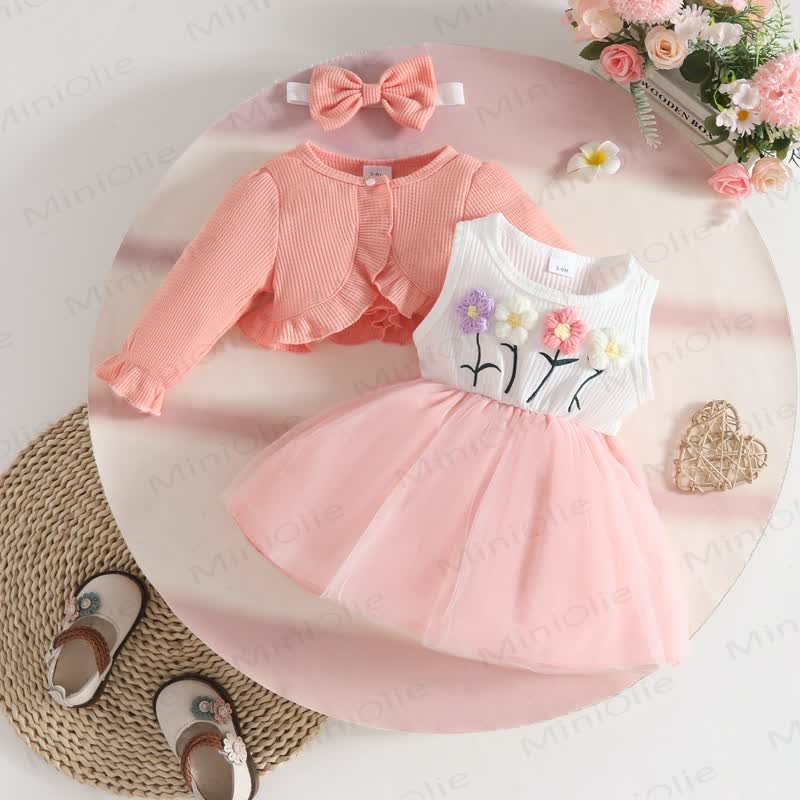 Completo vestito a fiori per neonato 2 pezzi con fascia per capelli - Rosa - 2-3T - image 1