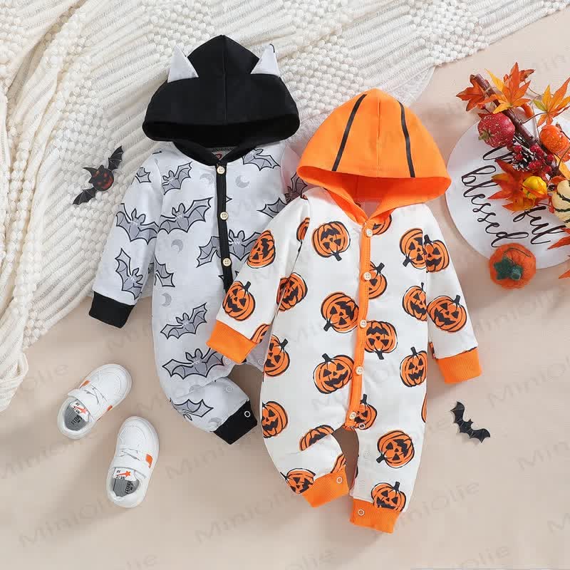 Tutina con cappuccio a forma di zucca e pipistrello per neonati - image 1
