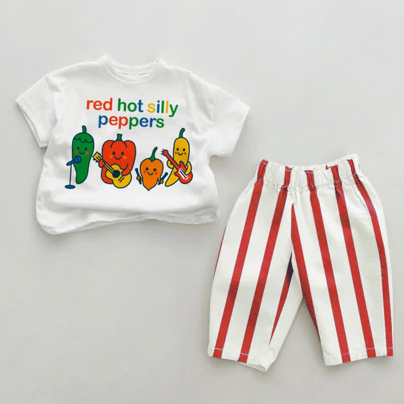 RED HOT SILLY PEPPERS Baby Green/Red Vertical Striped Set 2 pezzi - Bianco e rosso - 2-3T - image 8