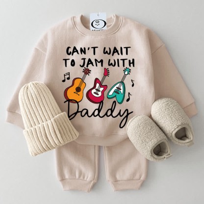 NON VEDO L'ORA DI SUONARE CON PAPÀ Set di 2 chitarre per bambini beige - Beige - 2-3T - image 1