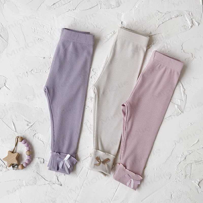 Leggings tinta unita con fiocco per bambina - image 2