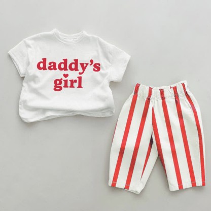 Completo 2 pezzi a righe verticali rosse casual per neonati DADDY'S GIRL - Bianco e rosso - 2-3T - image 1