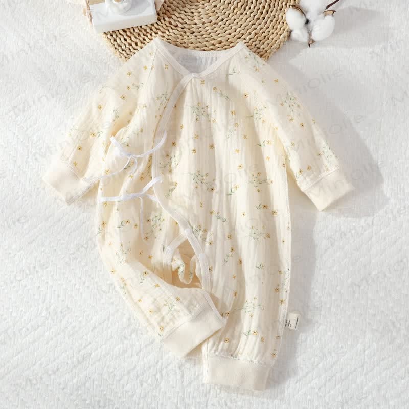 Tutina kimono beige con motivo orchidea e margherita per bambina - Margherita - 6-12 mesi - image 1