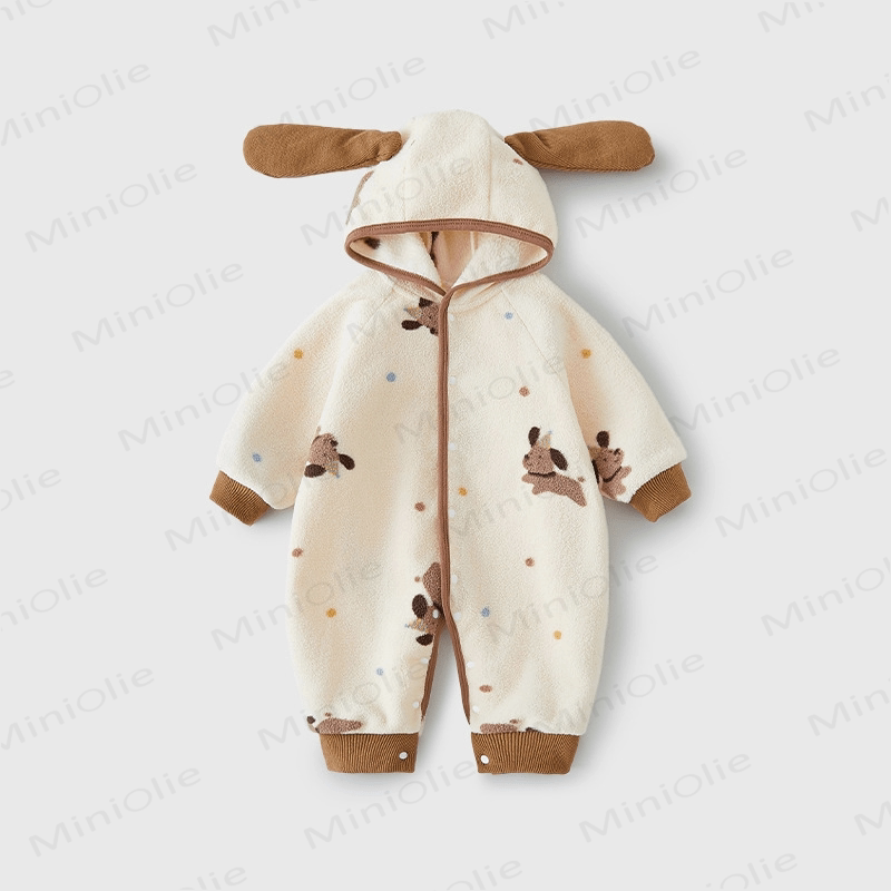 Tutina con cappuccio a forma di cucciolo di peluche per neonati - Beige - 18-24 mesi - image 1