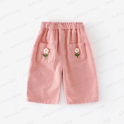 Pantaloni in velluto a coste a fiori per neonati e bambini - Rosa - 5-7T - image 3