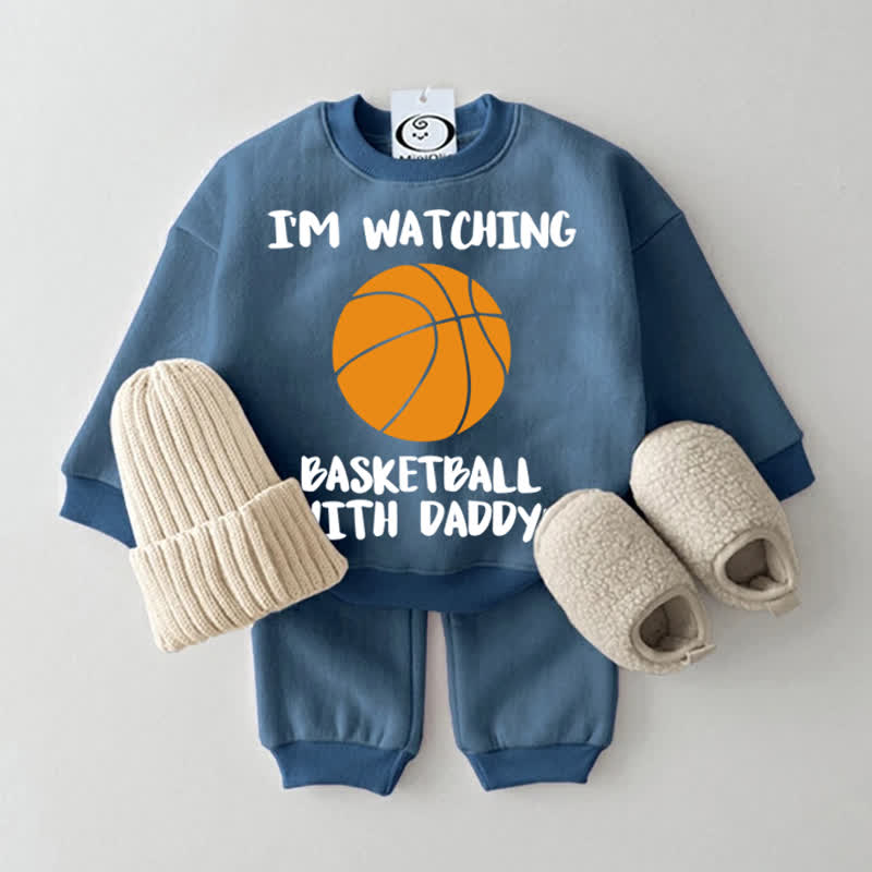 STO GUARDANDO IL BASKET CON PAPÀ Set blu da 2 pezzi per neonati - Blu - 2-3T - image 1