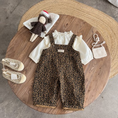 Salopette leopardata per neonati o top beige - image 1