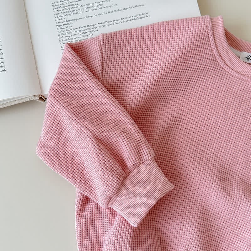 Set da 2 pezzi per bambini, composto da felpa e pantaloni a nido d'ape in tinta unita - image 5