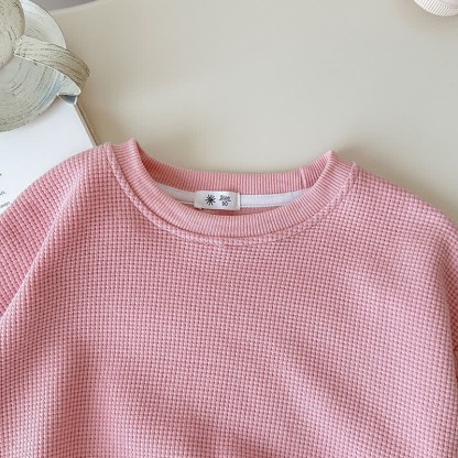 Set da 2 pezzi per bambini, composto da felpa e pantaloni a nido d'ape in tinta unita - image 4