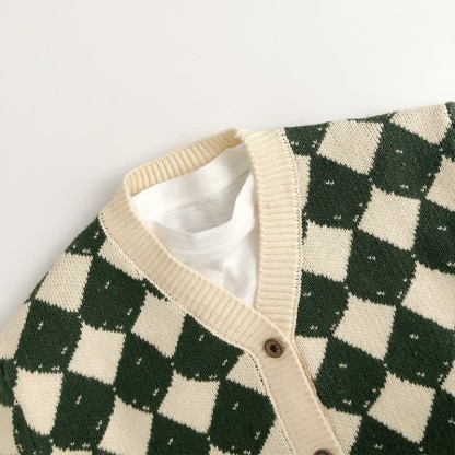 Cardigan/pantaloni a rombi in maglia per bambini - image 3