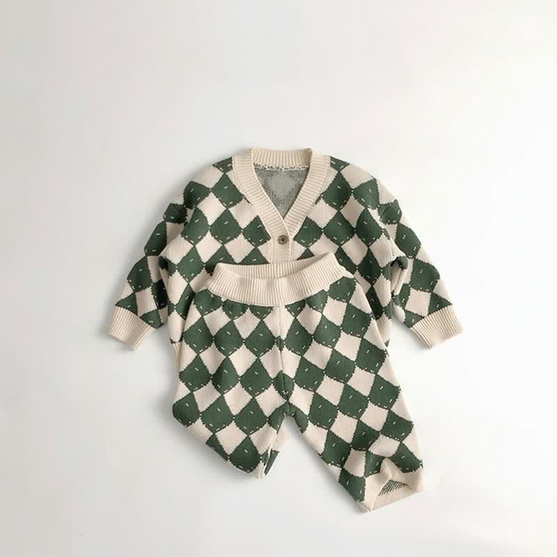 Cardigan/pantaloni a rombi in maglia per bambini - image 1