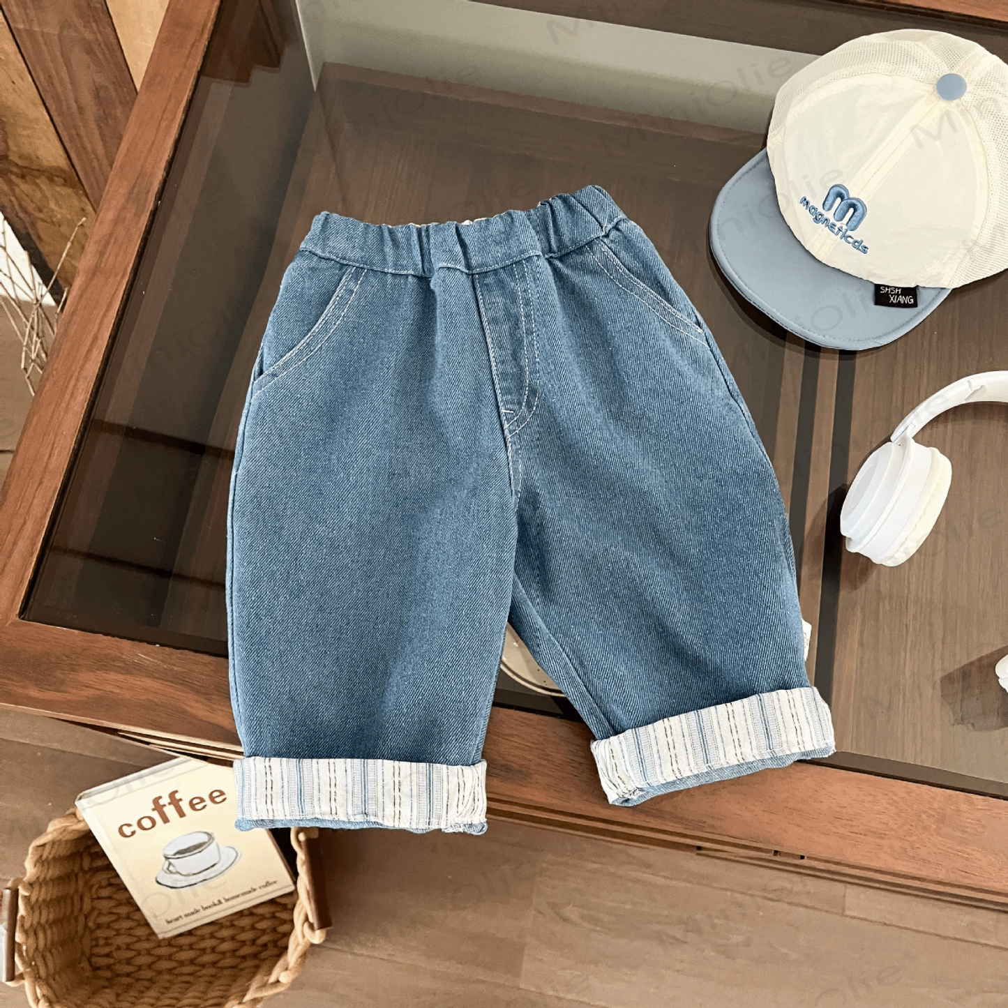 Pantaloni in denim basic con tasca per bambini - Blu - 2-3T - image 1