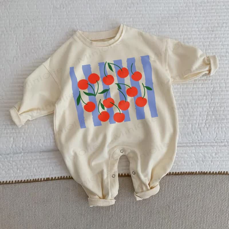 Tutina a righe beige ciliegia per neonati - Beige - 2-3T - image 1