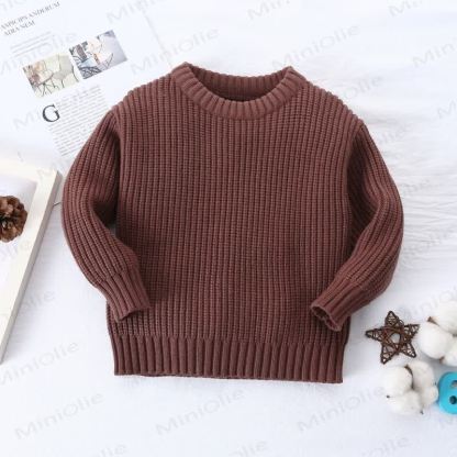Maglione lavorato a maglia con scollo rotondo, tinta unita, per bambini - Caffè - 8 anni - image 8