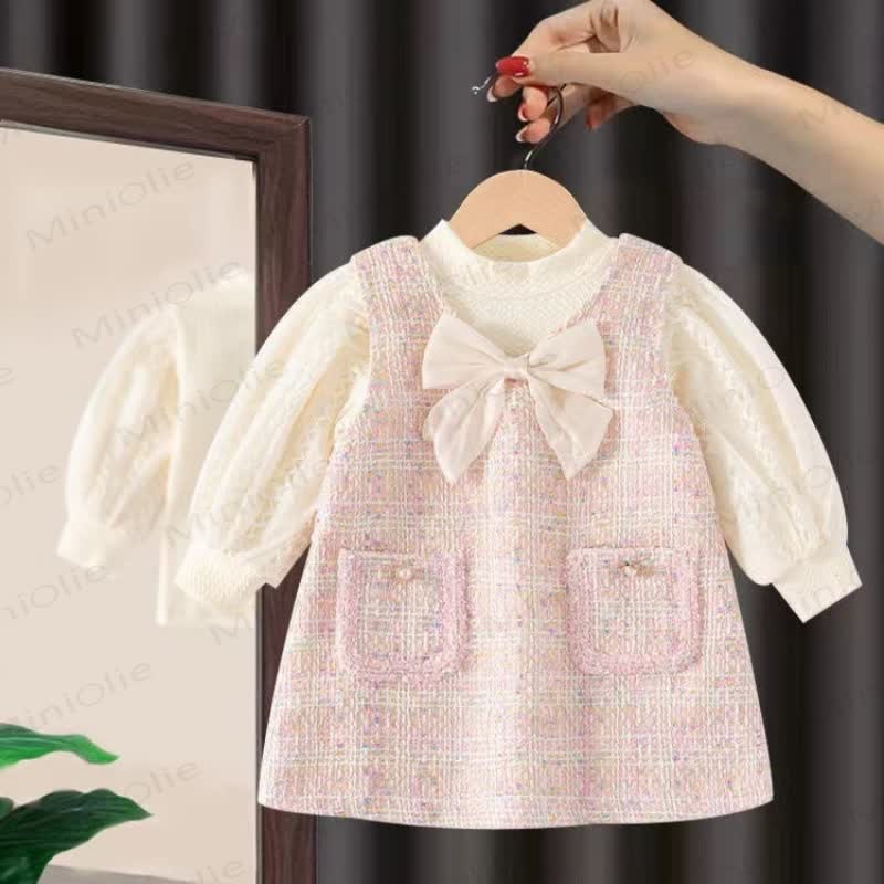 Vestito finto da 2 pezzi con tasca a fiocco per neonato - Rosa - 3-5T - image 1