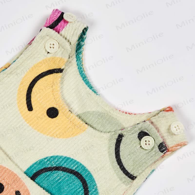 Salopette in velluto a coste con faccina sorridente colorata per neonati e bambini - image 3