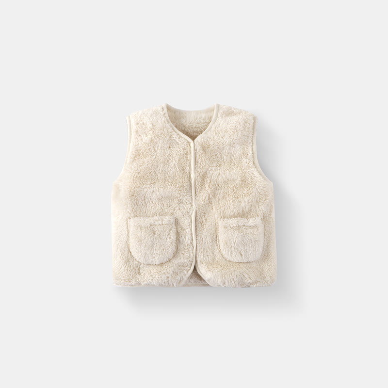 Giacca gilet in pile tinta unita per neonati e bambini - Beige - 5-7T - image 4