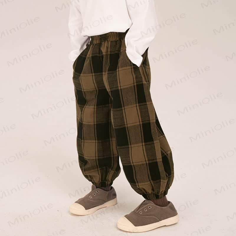 Pantaloni da jogging larghi a quadri color caffè per bambini piccoli - Caffè - 10 anni - image 1