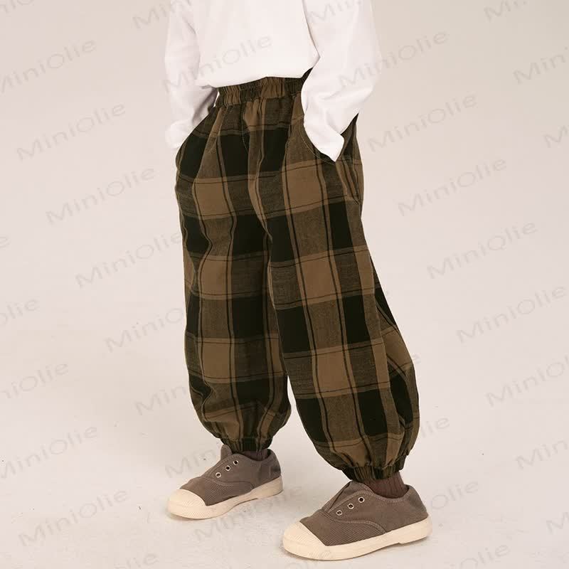 Pantaloni da jogging larghi a quadri color caffè per bambini piccoli - Caffè - 10 anni - image 1