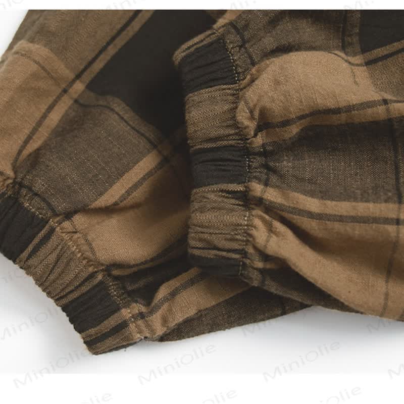 Pantaloni da jogging larghi a quadri color caffè per bambini piccoli - image 9