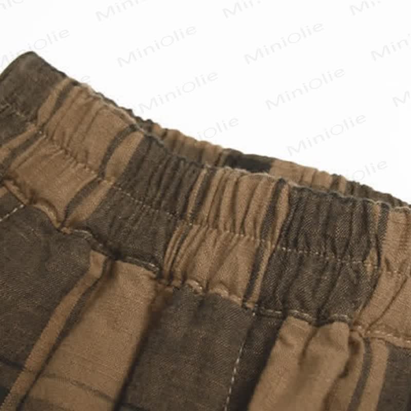 Pantaloni da jogging larghi a quadri color caffè per bambini piccoli - image 6