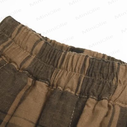 Pantaloni da jogging larghi a quadri color caffè per bambini piccoli - image 6