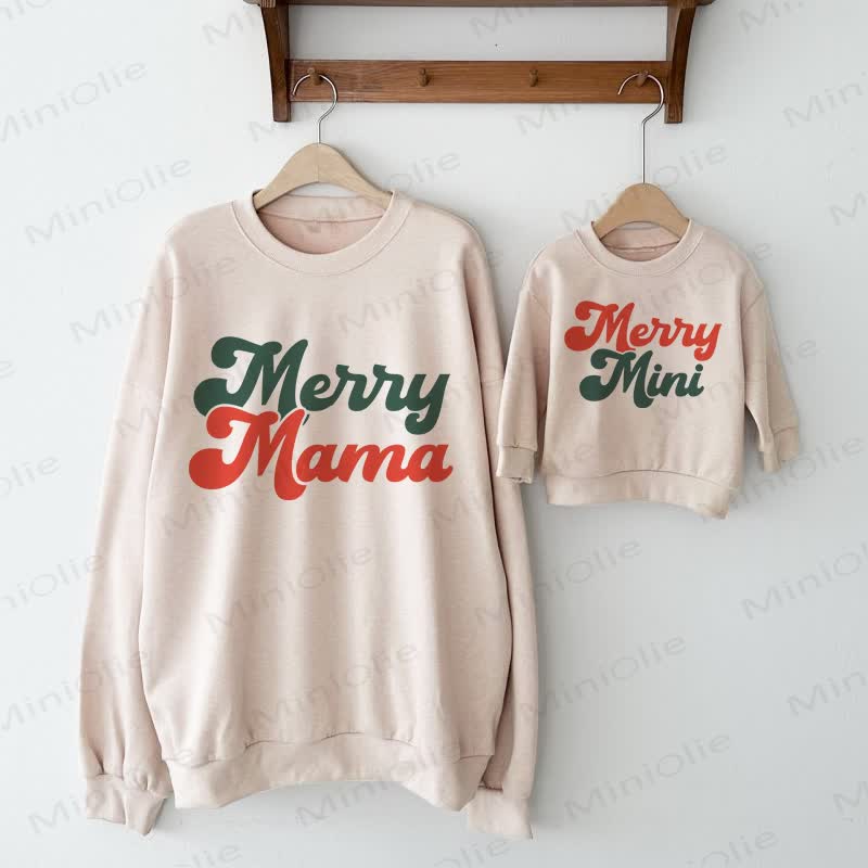 MERRY MAMA MINI Felpa beige per la famiglia con scritta "Mommy and Me Baby" - Beige - Felpa per adulti: XL - image 1