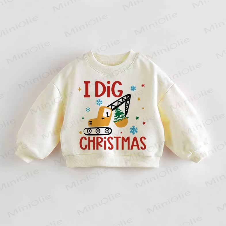 Felpa per neonati e bambini piccoli con scritta "I DIG CHRISTMAS" - Crema - 3-5T - image 1