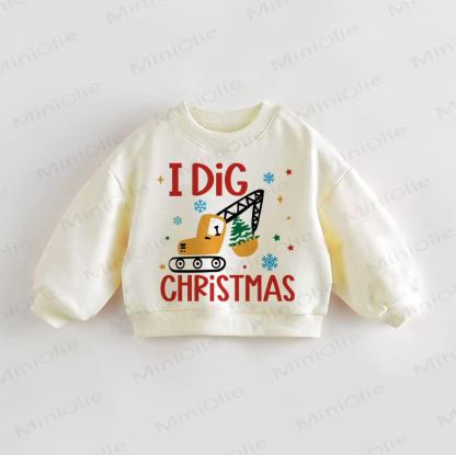 Felpa per neonati e bambini piccoli con scritta "I DIG CHRISTMAS" - Crema - 3-5T - image 1