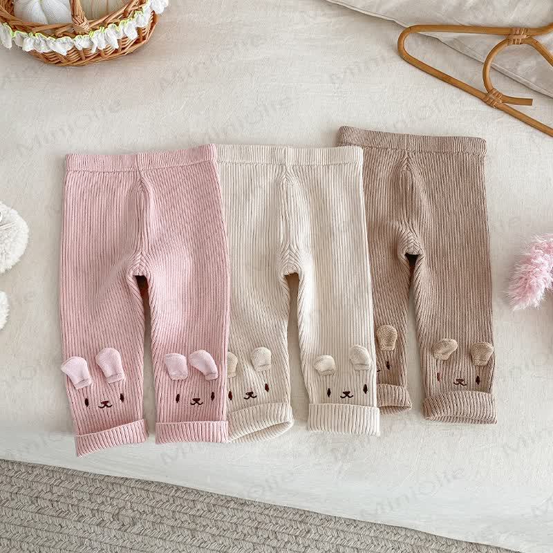 Leggings lavorati a maglia con coniglietto ricamato per bambina - image 1